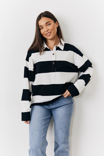 Black & White 90's Stripe Long Sleeve Rugby Shirt